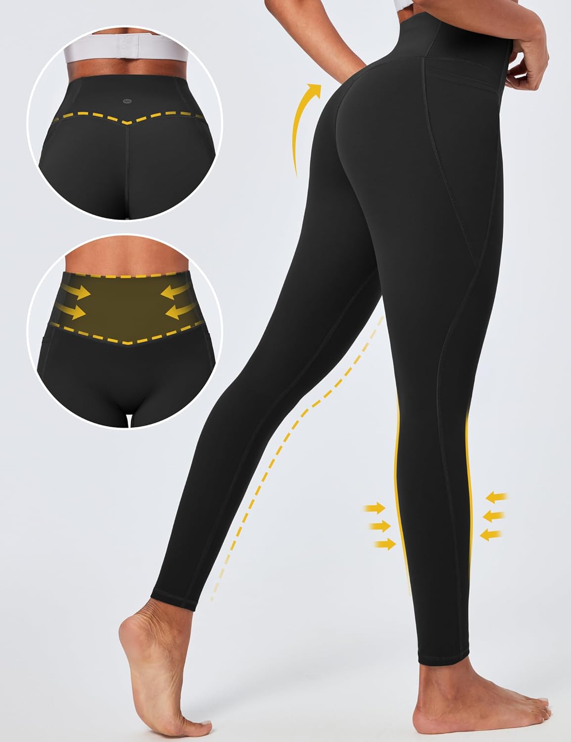 Ewedoos Compression Leggings with Pockets for Women Tummy Control Leggings No Front Seam Workout High Waisted Yoga Pants Gym