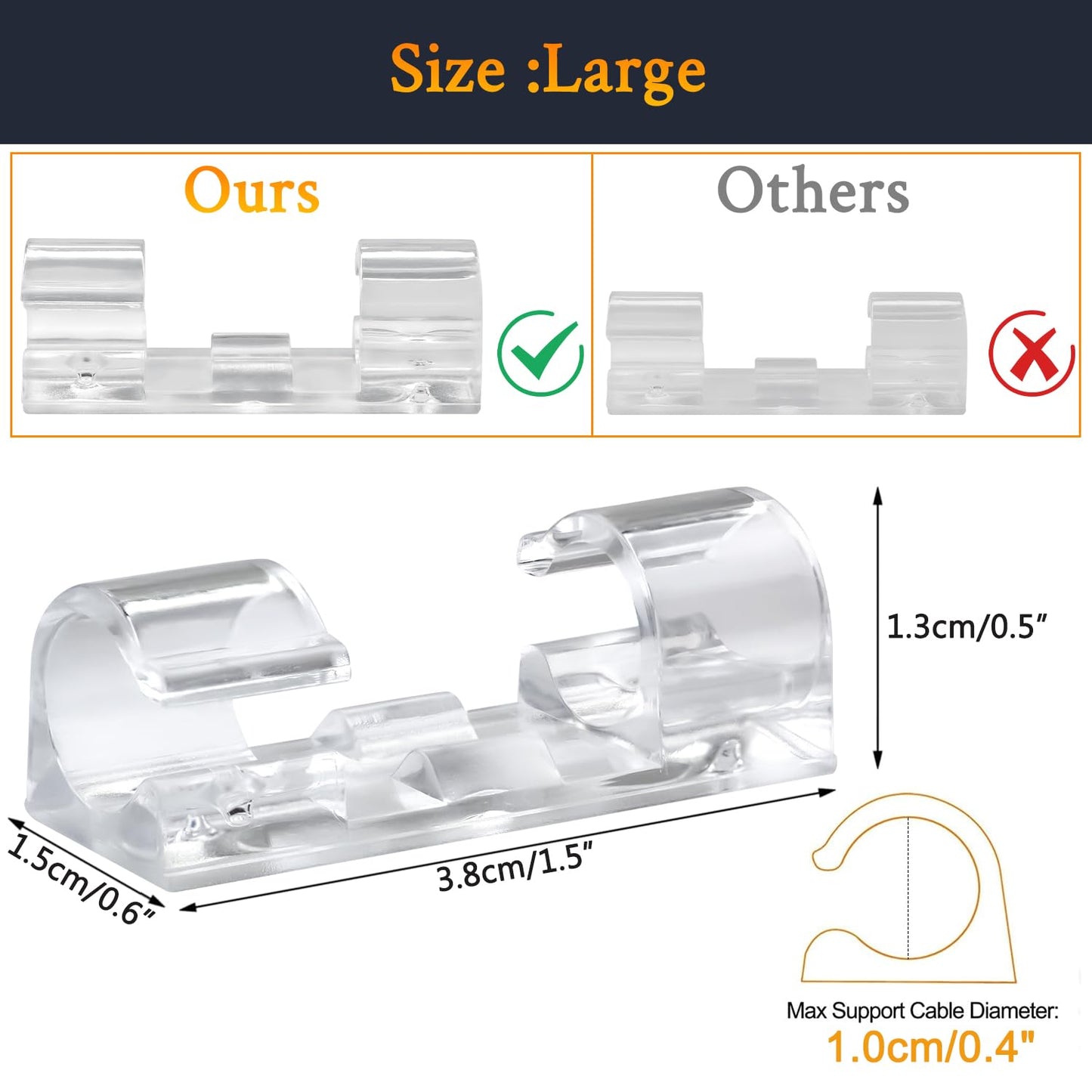 SOULWIT 50 Pcs Self Adhesive Cable Management Clips, Cable Organizers Sticky Wire Clips Cord Holder for TV PC Laptop Ethernet Cable Desktop Home Office (Transparent)