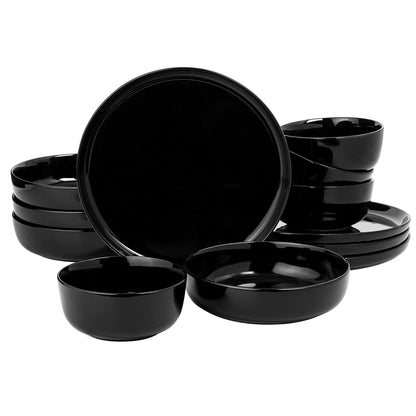 Gibson Home Summer Shades 16 Piece Plates and Bowls Dishes Service for 4 Porcelain Dinnerware Set - White