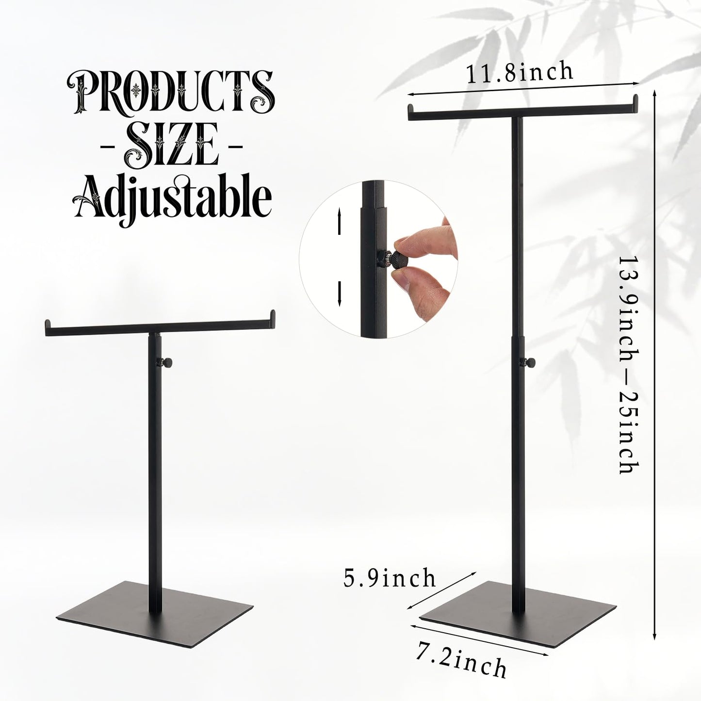 Purse Display Stand Jewelry Towers - 2 Pack Purse Stand Handbag Bag Display Black Tabletop Stainless Steel Hook Hanging Jewelry Stands for Necklaces Organizer Adjustable Height Home Store Boutique