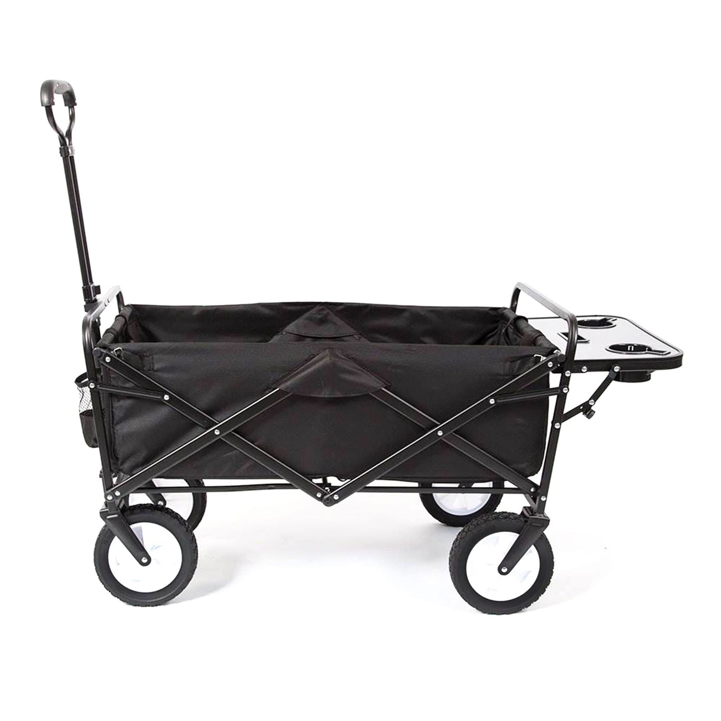 MacSports Collapsible Outdoor Utility Wagon with Folding Table and Drink Holders, Black