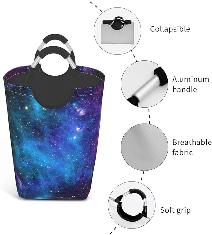 Blue Sky Laundry Basket Starry Sky Foldable Laundry Hamper Blue Galaxy