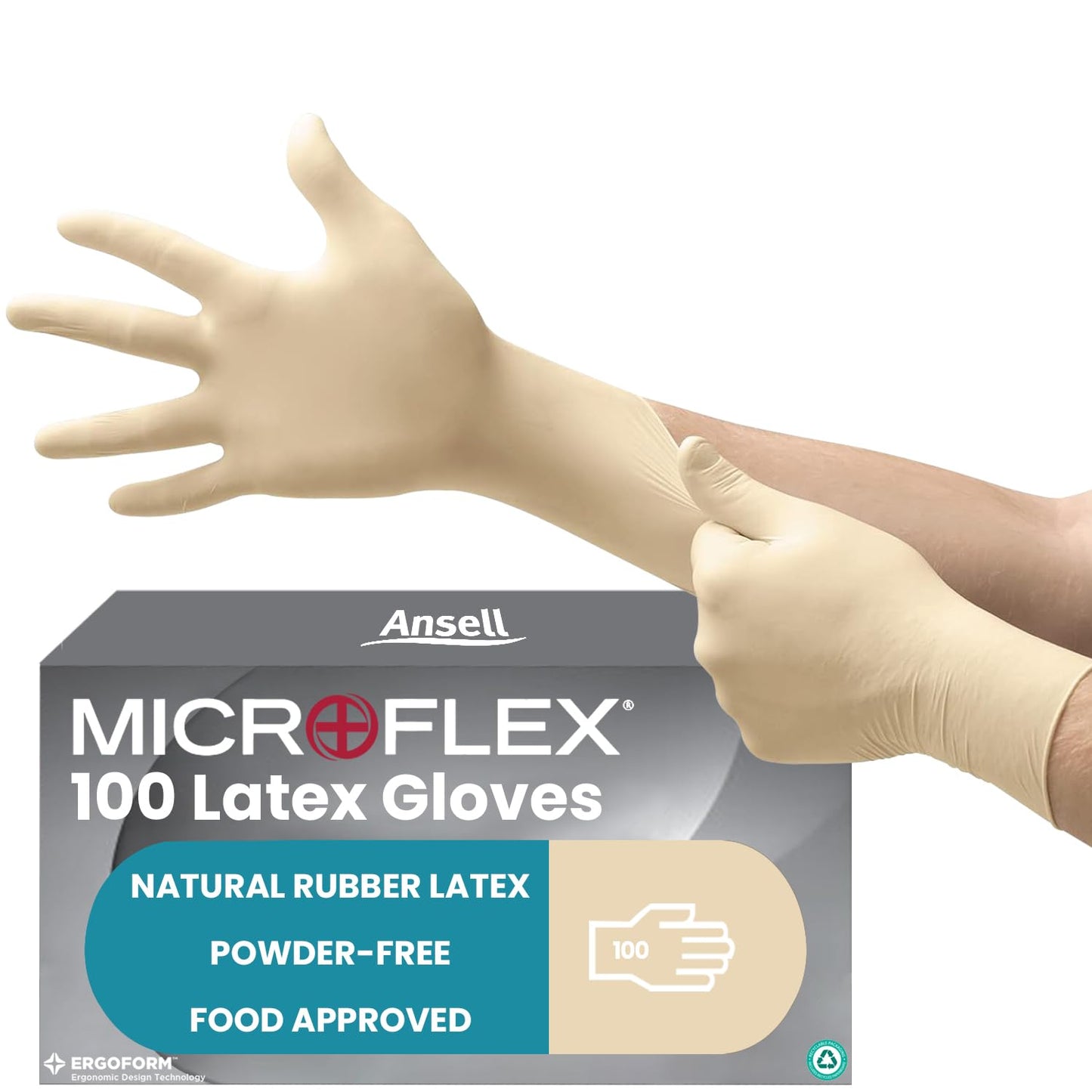 Ansell MicroFlex 63-864, Disposable Gloves with Textured Fingertips, Industrial Safe Latex Gloves, Powder Free Certified Food Gloves, Multipurpose Work Gloves, White Latex Gloves Small, 100 Gloves