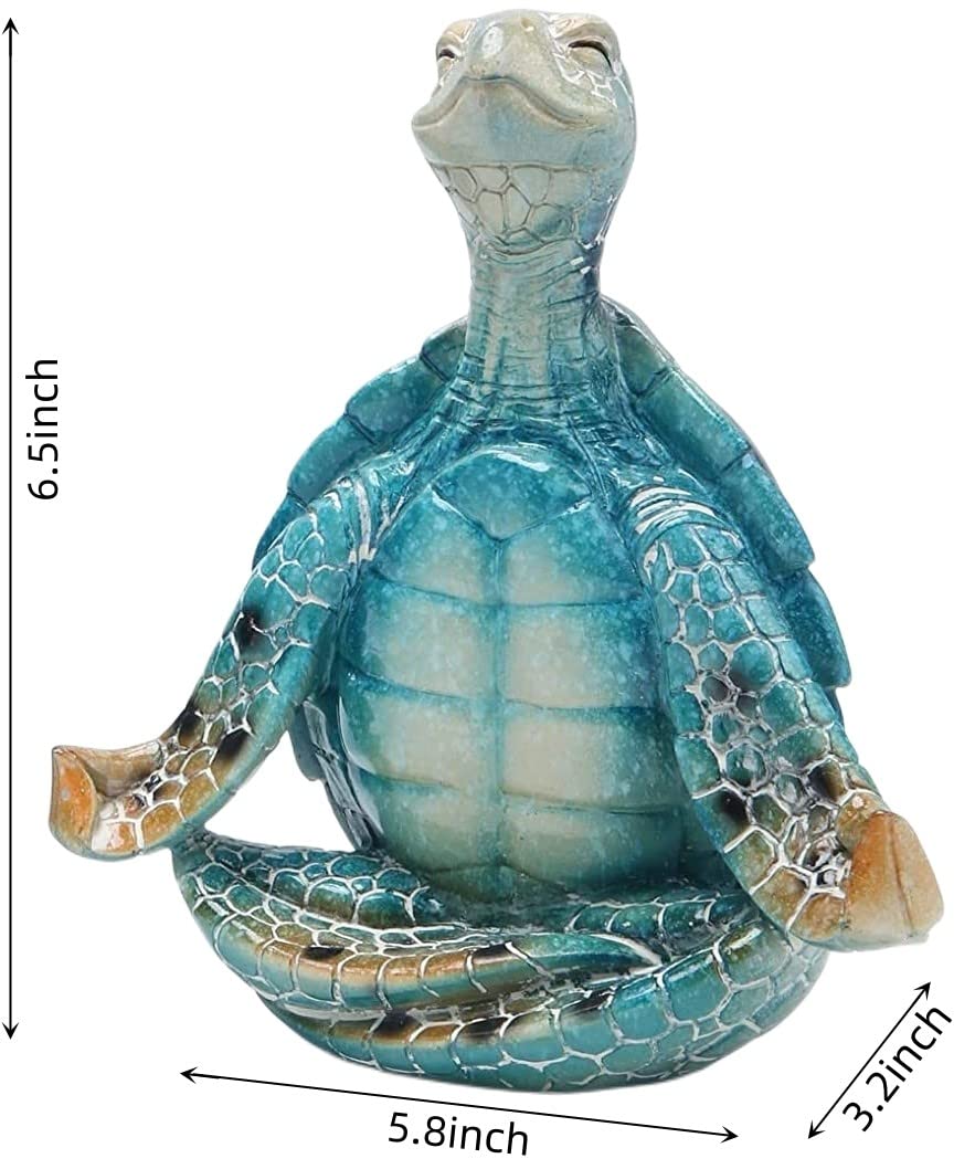 VVGIFTS Sea Turtle Meditation Yoga Decor, Garden Figurine Sea Turtle Meditating Coastal Beach Decorations, Zen Yoga Resin Statue for Home Office Decorations (Put the Palm Separate)