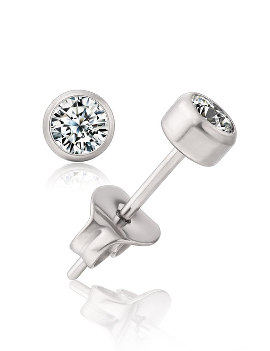 Limerencia G23 Pure Titanium Earrings F136 Implant Grade Titanium Studs 20G Hypoallergenic Round Cubic Zirconia/Princess-Cut/Square/Ball Earrings for Women Men Sensitive Ears(4mm Round CZ)