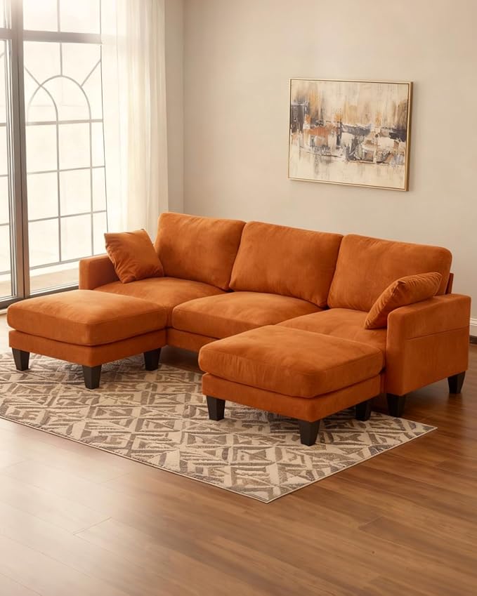Karl home 99.6" Sectional Sofa, U-Shaped Chenille Upholstered Couch