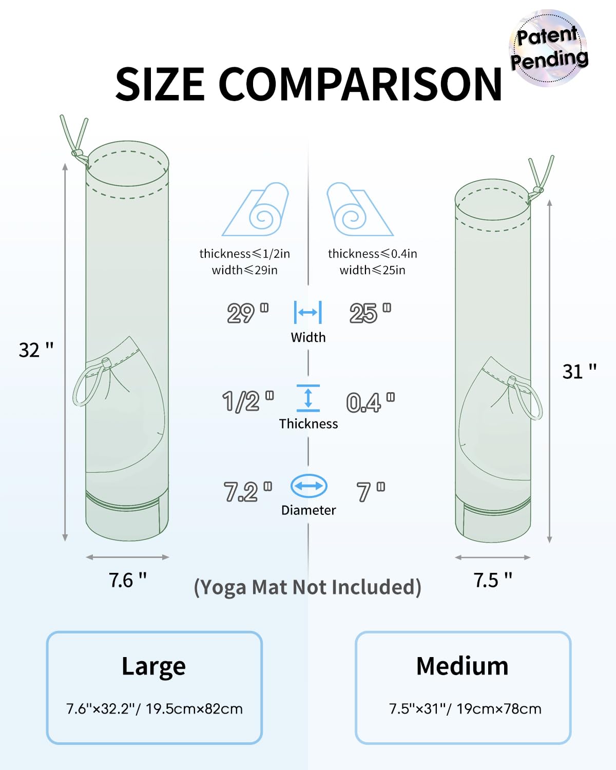 sportsnew Yoga Mat Bag with Water Bottle Pocket and Bottom Wet Pocket, Exercise Yoga Mat Carrier Multi-Functional Storage Bag, Green,Patent pending