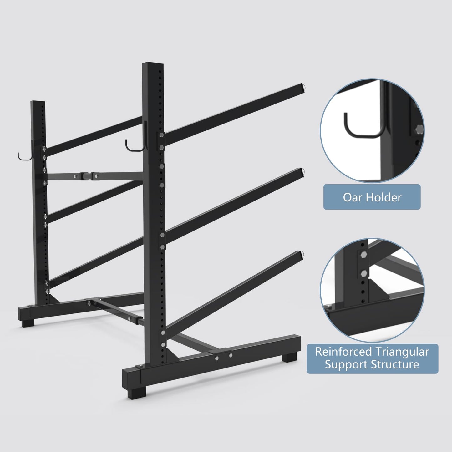 Freestanding Kayak Stand,One-Sided Kayak and Canoe Rack,Heavy Duty Adjustable Kayak Storage Rack,Sup Outdoor Storage Rack,Weatherproof Stand for Indoor, Garage, Shed, Dock Kayak Storage (3 Levels)