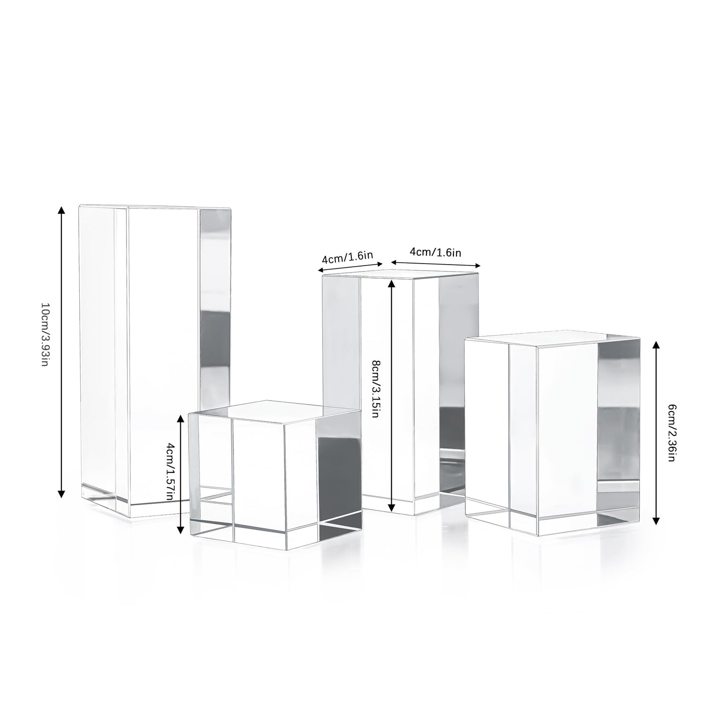 ZEERSHEE Set of 4 Clear Glass Display Blocks, Transparent Solid Square Glass Risers for Jewelry, Collectibles, Cosmetics, Mini Figures, Craft & Retail Display