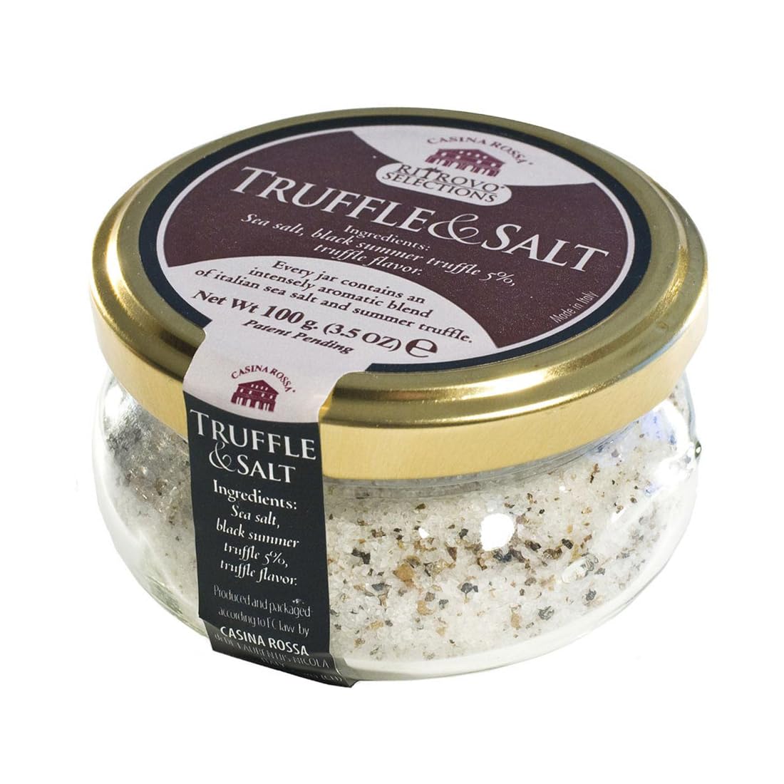 Casina Rossa Truffle & Salt, 3.5 oz (100g) Jar - Italian Sea Salt with Dried Black Summer Truffle for Seasoning, Finishing & Cooking