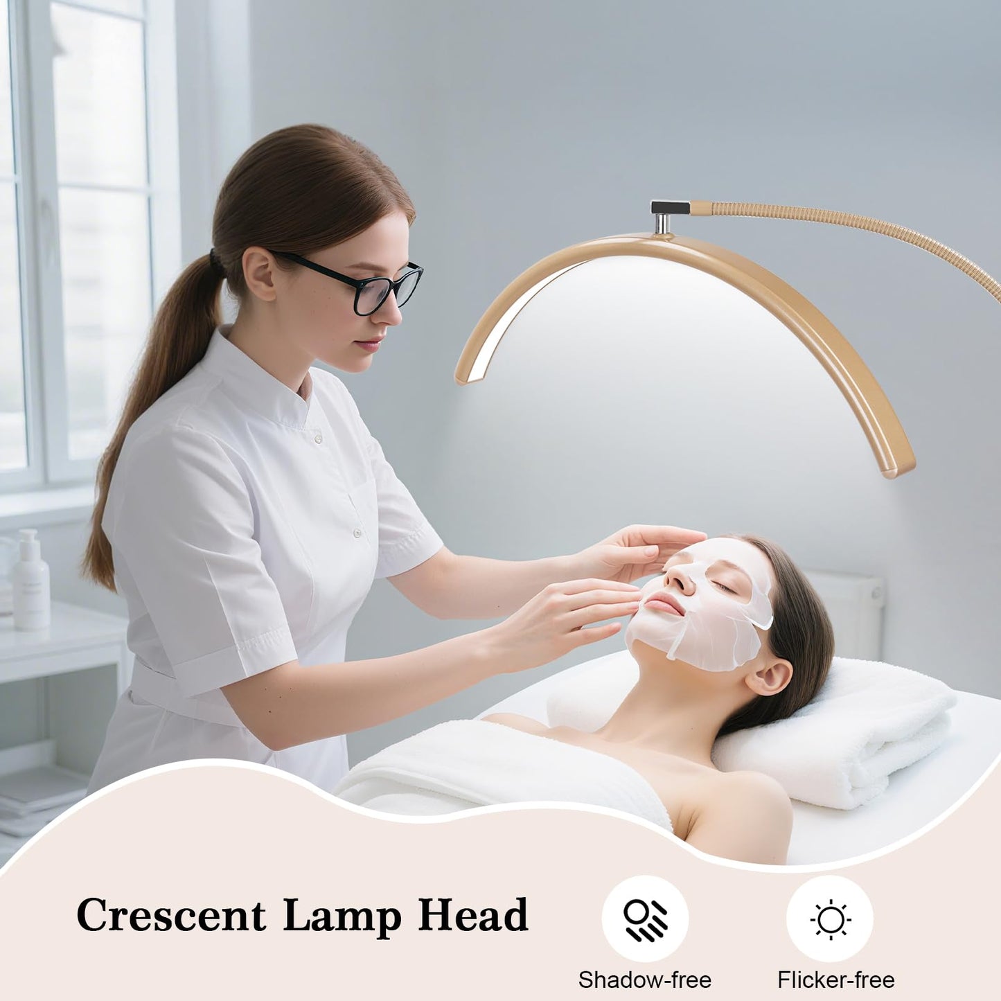 MINIEAR Half Moon Lash Light for Eyelash Extensions & Estheticians, Dimmable LED Lash Lamp with Flexible Gooseneck, Shadow-Free Moon Light for Lash Tech, Tattoo, SPA, Eyelash Lamp (Gold)