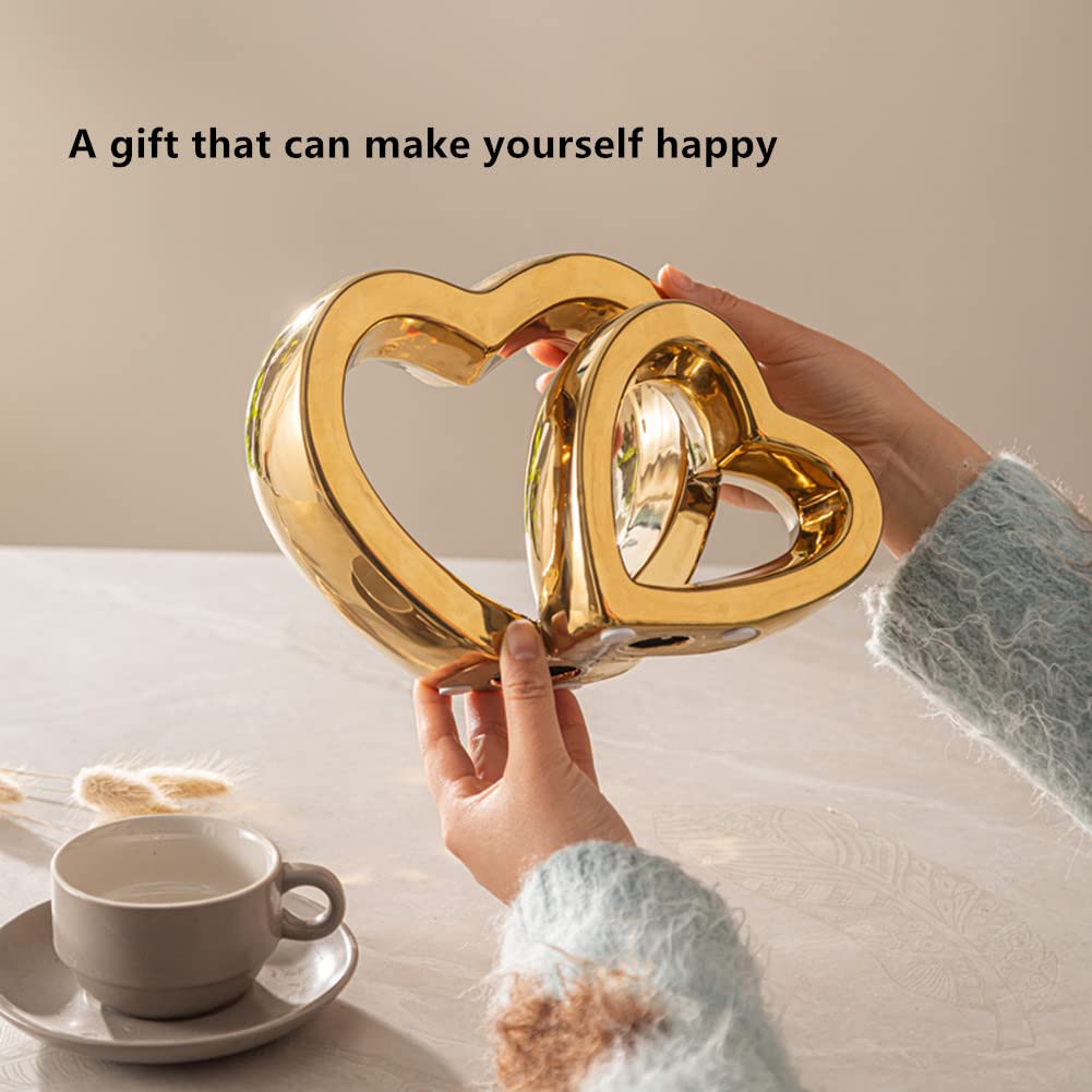 WEIDILIDU Home Decor Porcelain Heart Sculpture Modern Abstract Art Ceramic Statue GoldenTable Decorations for Dining Room Living Room Office Centerpiece (Golden W795)