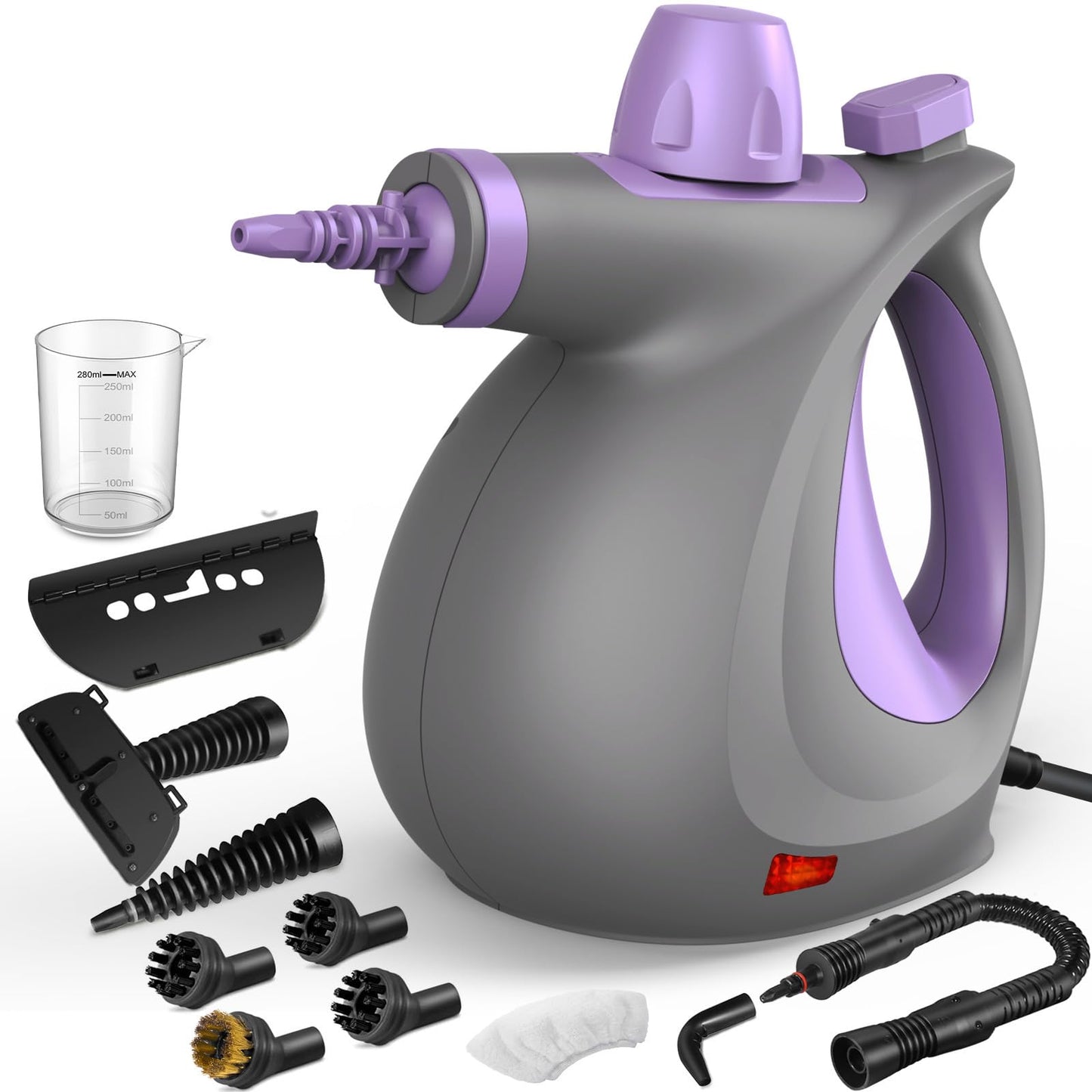Pressurized Handheld Multi-Surface Natural Steam Cleaner with 12 pcs Accessories, Multi-Purpose Steamer for Home Use, Steamer for Cleaning Floor, Upholstery, Grout and Car (Grey)