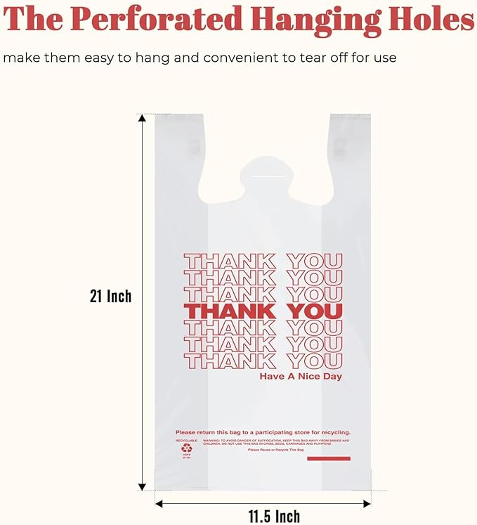 Delxo Grocery Bags Thank You Plastic T-Shirt Bag, To Go, Convenience Stores
