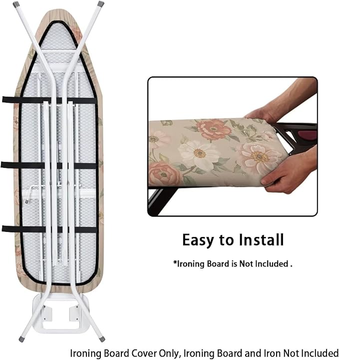 Floral Print Ironing Board Cover, Stretch Scorch Resistant Padding Elastic Edge