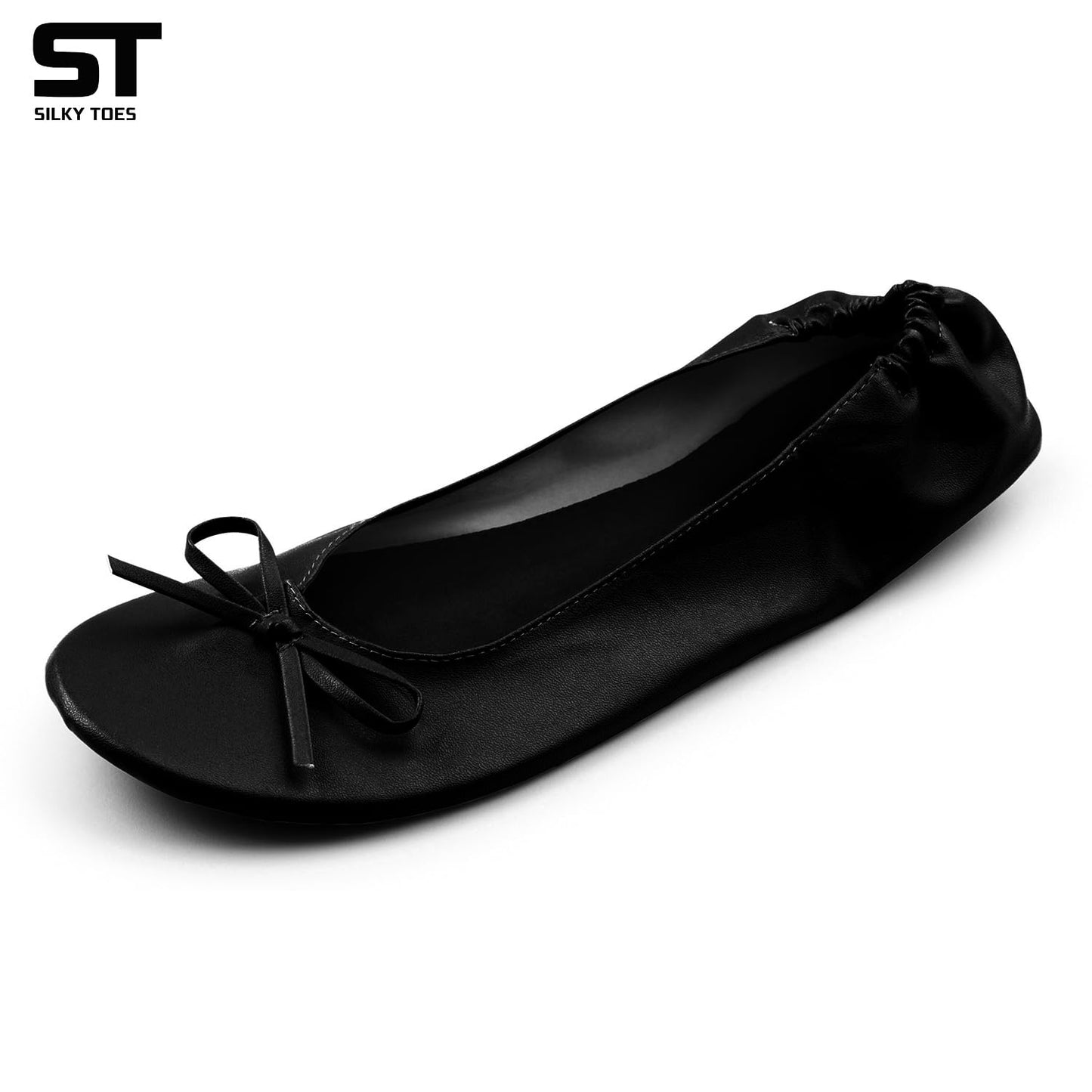 Silky Toes Foldable Flats for Women Purse Ballet Shoes Ballerina Slippers Black