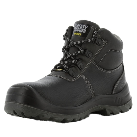 SAFETY JOGGER Safety Boot - BESTBOY - Steel Toe Cap S3/S1P Work Shoe for Men or Women, Anti Slip Puncture Resistant Steel Sole, Shock Absorbing, Water and Oil Repellant Safety Shoe, UK 10 EU 44, Black Leather