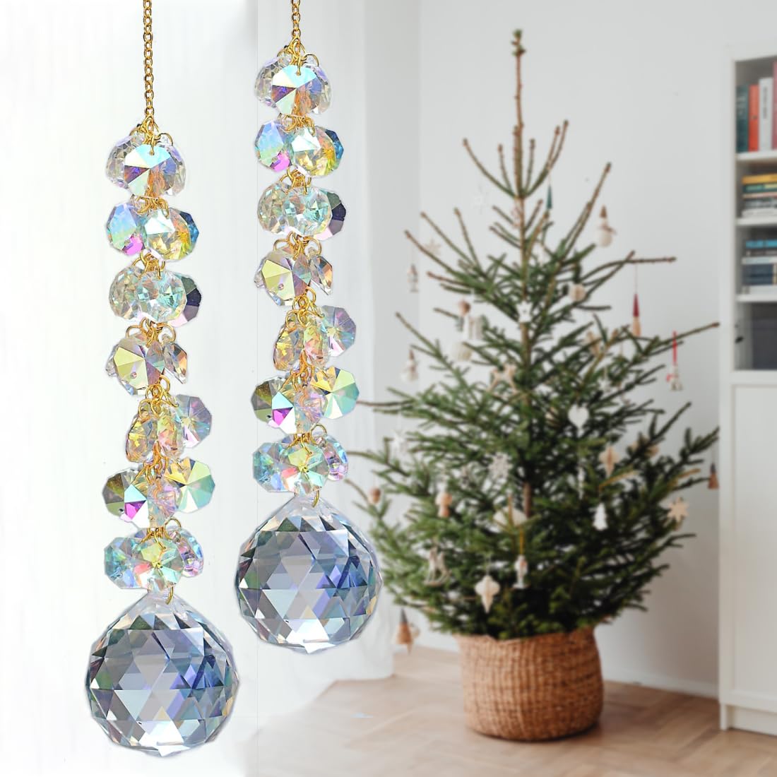 KEINIA suncatchers for Windows Hanging Prism, 40mm auraro Crystal Suncatcher with Crystals Chandelier Beads, Hanging Crystal for car, Ceiling,Wedding, Party,MOM Daughter Gift(2 pcs)