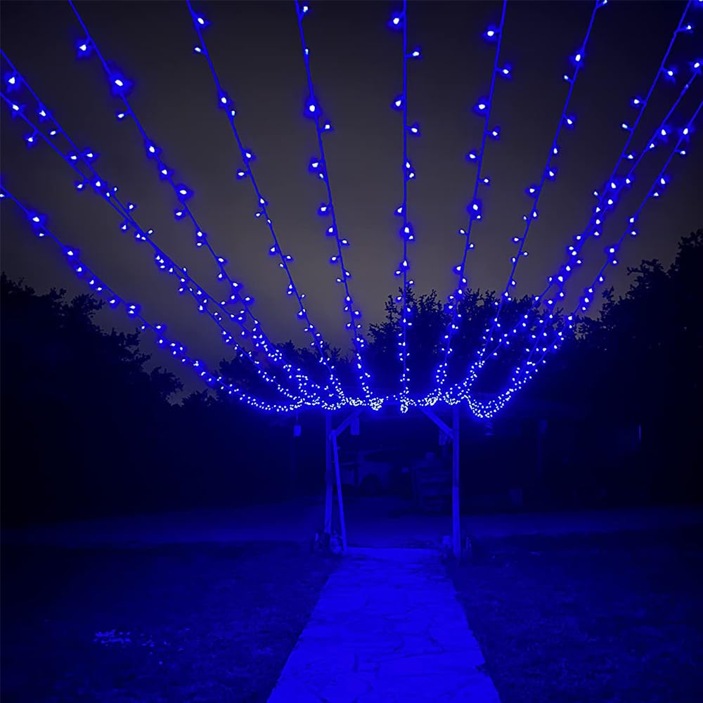 KNONEW 403ft 1000 LED String Lights Outdoor Christmas Light 8 Modes & Timer Fairy Lighting Plug in Waterproof for Xmas Yard Tree Wedding Party Holiday Decorations (Blue)