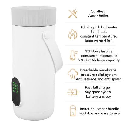 Dpofirs Portable Electric Kettle, 350ML Tea Coffee Hot Water Boiler, 27000mAh USB Rechargeable, Fast Boiling, Temperature Controls, for Camping Travel (US Plug)