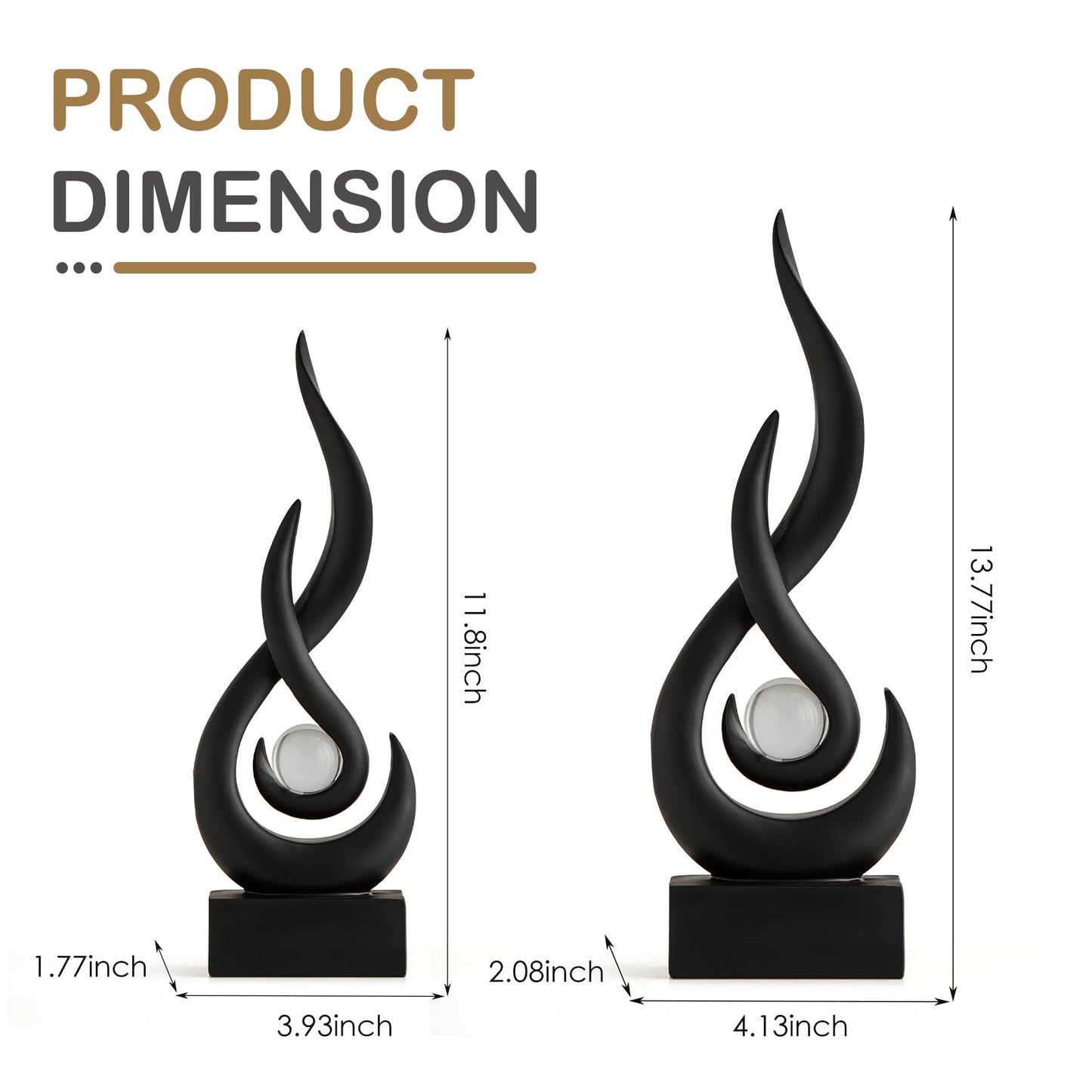 Octdays Black Abstract Statue Sculpture Decorations, 11.61" H Modern Sculptures Home Décor Accents, Resin Art Flame Figurines for Living Room Table Centerpiece Office Desk TV Stand Decor