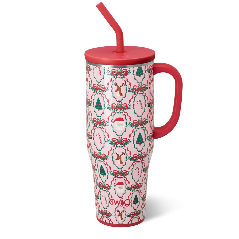 Swig Life 40oz Mega Mug, 40oz Tumbler with Handle and Straw, Extra Large Insulated Tumblers, Cup Holder Friendly Travel Mug (Christmas Cameos)