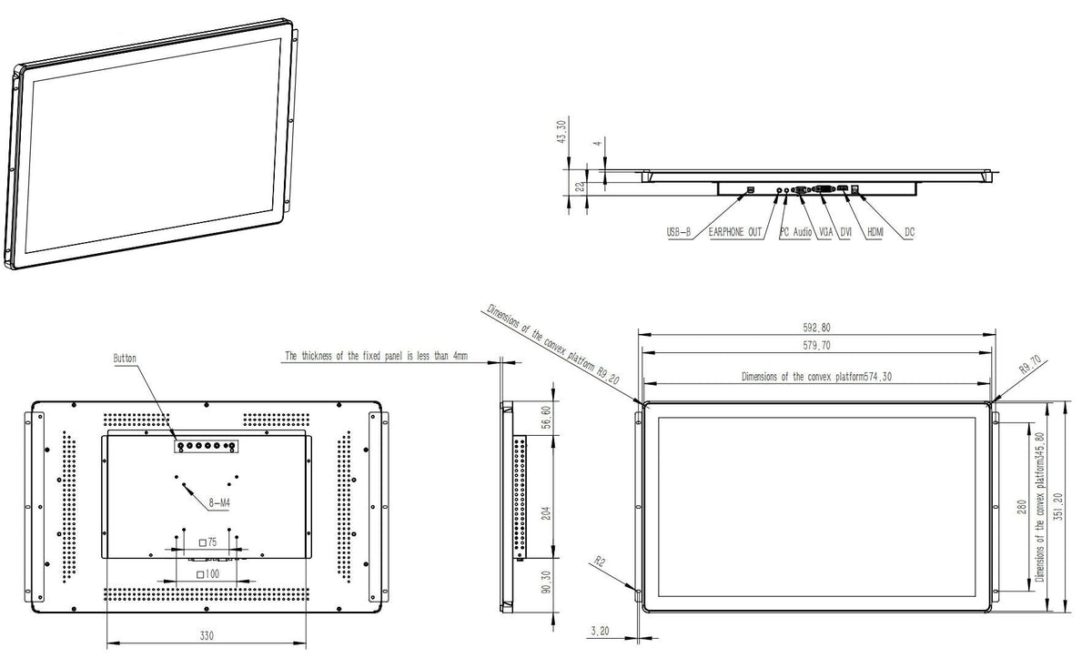 RIUIIN 23.8 Inch 10 Points PCAP Open Frame Touch Screen LCD Display Monitors, 1920x1080 VESA Mount & Open Bracket Installation, wall Mount, Desktop for Kiosk, Automation, POS，Vending