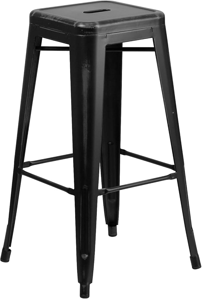 Flash Furniture Kai Commercial Grade 30" High Backless Distressed Black Metal