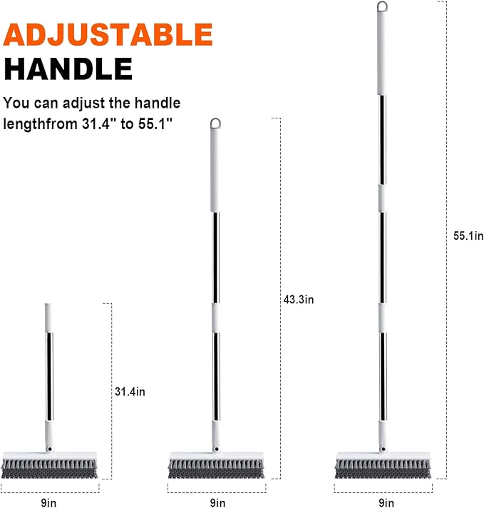 Grout Brush with Long Handle, Heavy-Duty Tile and Shower Floor Scrub Brush Stiff