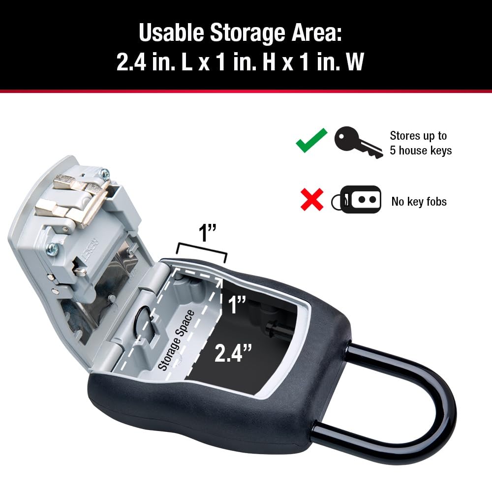 Master Lock Key Lock Box for House Keys – Outdoor Portable Combination Lockbox with Resettable 4 Digit Code, Weather Resistant Durable Metal Body, Holds 5 Keys, 5400D Black