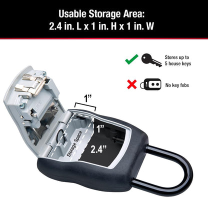 Master Lock Key Lock Box for House Keys – Outdoor Portable Combination Lockbox with Resettable 4 Digit Code, Weather Resistant Durable Metal Body, Holds 5 Keys, 5400D Black