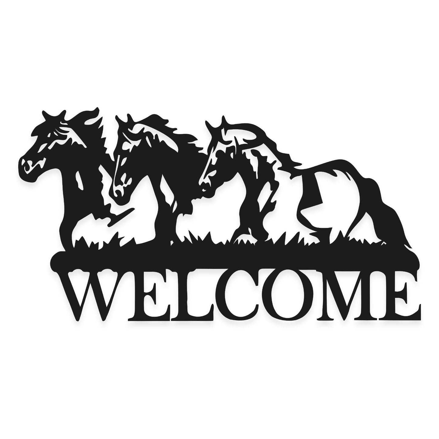 Horse Wall Art Door Welcome Sign With 3 Running Horses, Rustproof Metal Horse Decor for Outside, Christmas Thanksgiving Halloween (14.2x7.5 inch)