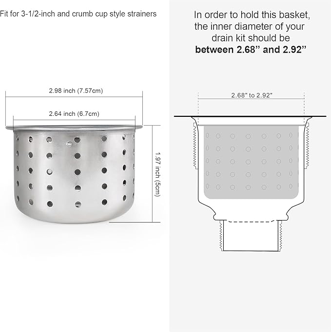 Kitchen Sink Drain Basket Only, 3-inch Basket