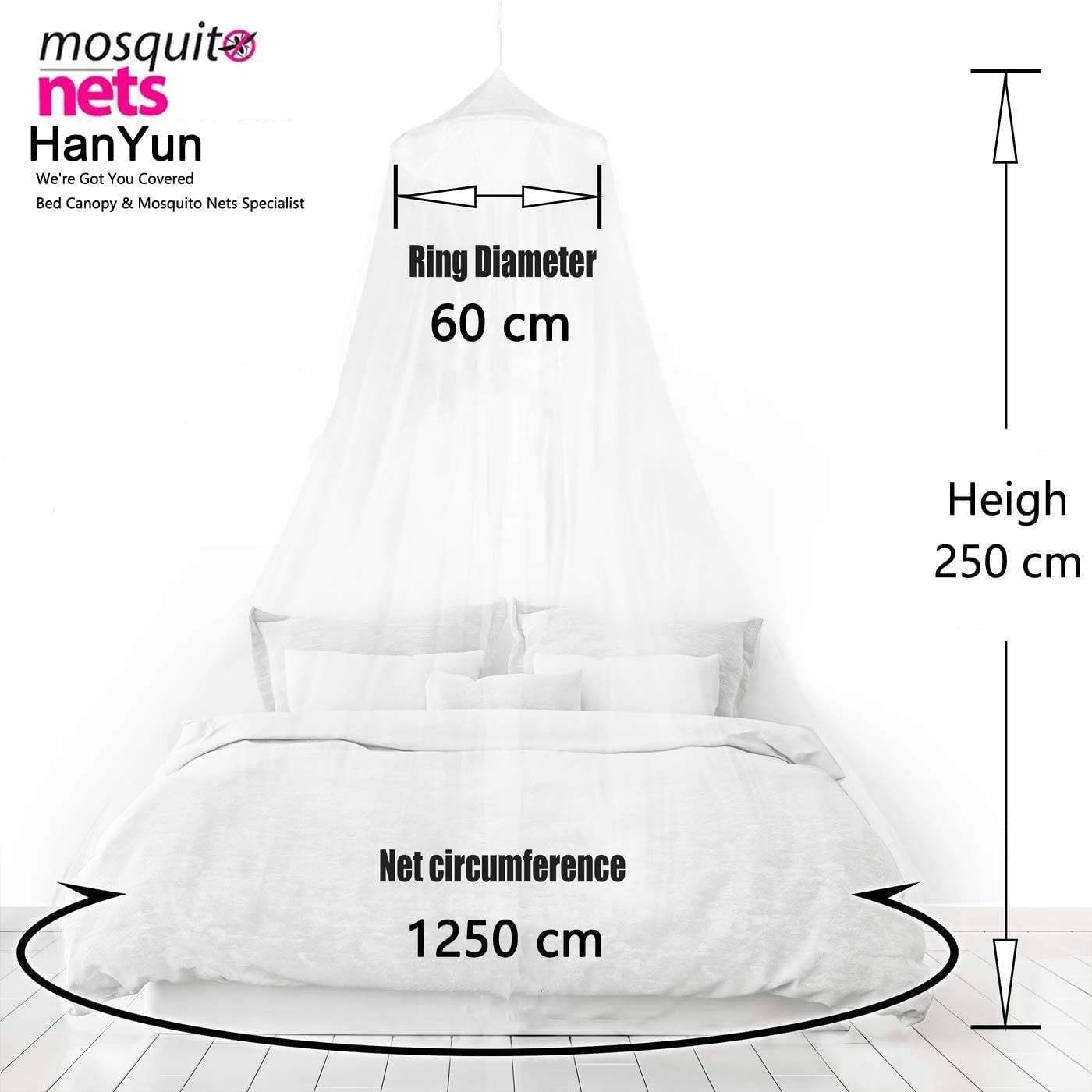 White Mosquito Net Bed Canopy, Bed Cover with 100 LED String Lights, Oversized Hanging Queen Bed Cover Bed Curtain Net for Infants, Kids, Girls or Adults, Double Bed