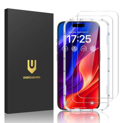 UNBREAKcable 2-Pack Screen Protector for iPhone 16e/13/13 Pro/14, Double Shatterproof Tempered Glass [Easy Installation] [9H Hardness] [99.99% HD] [Case Friendly] for Apple 13 Pro/13/14/16e 6.1 inch