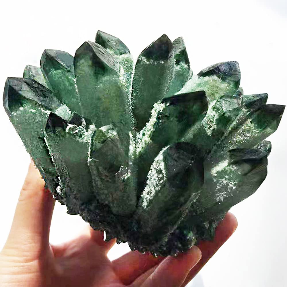 MDYSC Natural Crystal Cluster Clear Quartz Mineral Green Ghost Crystal Cluster Amethsyt Cluster Healing Ornament (Green Ghost Cluster, 0.88-1.1lb)