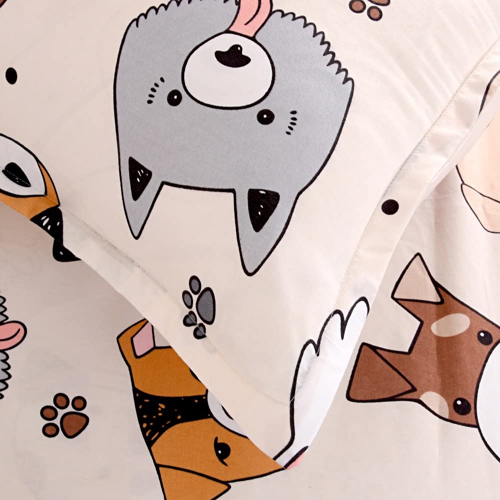 KWLOVER 3PC Soft Doggy Printed Bed Fitted Sheet Flat Sheet and Pillowcase Set,Dog Design Cute Puppy Pattern Printed Bed Sheets Set for Teens Boys Girls Twin Size Bed