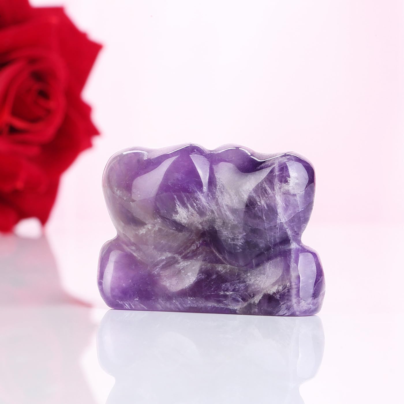 ZHIYUXI 1.8" Amethyst Crystal Double Heart Figurine, Purple Romantic Love Symbol Decor for Couples, Anniversary Birthday Wedding Gifts for Wife Girlfriend, Bedroom Desk Shelf Decoration