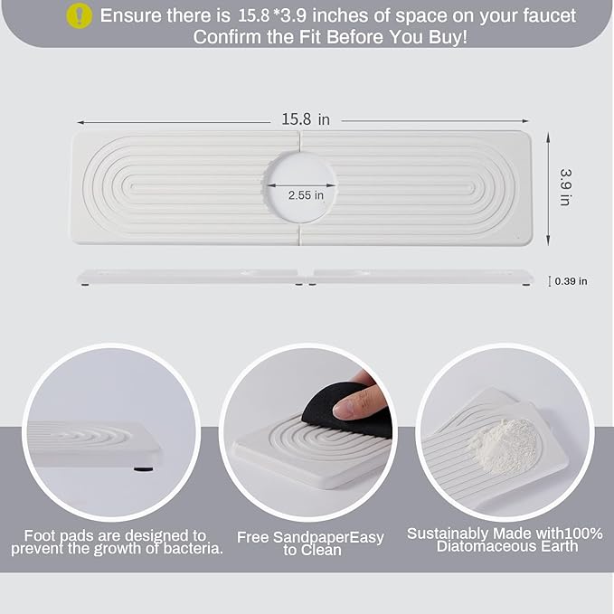 Stone Faucet Mat for Kitchen Sink，Super Absorbent Diatomite Fast Drying Stone
