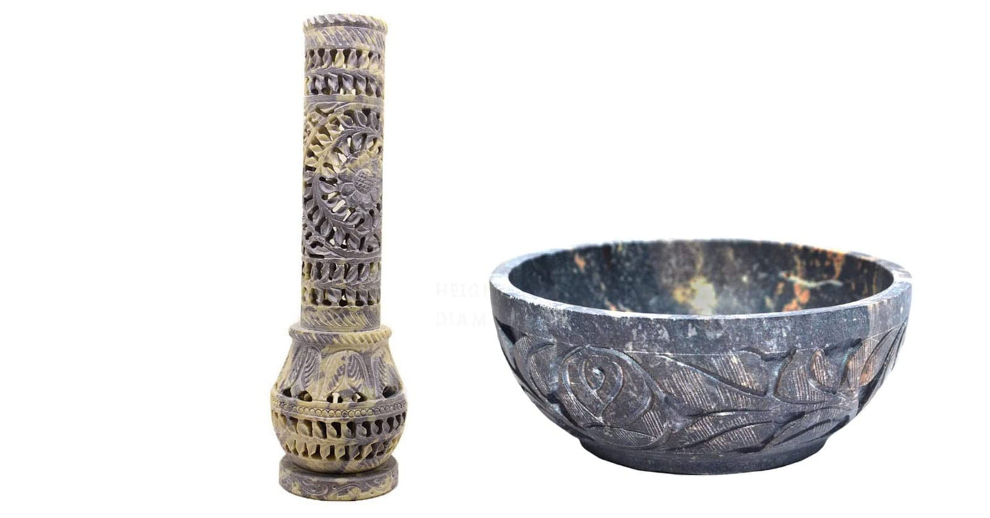 Marble Handmade Soapstone Incense Stick Holder and Scraping & Smudging Bowl for Gift. Decorative Home and Office Decor