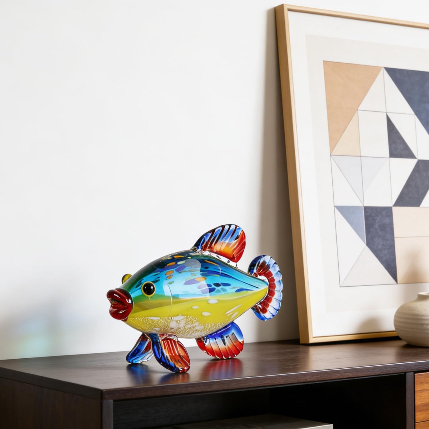 suruim Hand Blown Glass Fish Sculpture, Glass Fish Decor Figurine for Home Decor, Decorative Art Glass Animal Statue for Shelf, Tabletop or Mantel Display, Sea Life Accent (Blue)