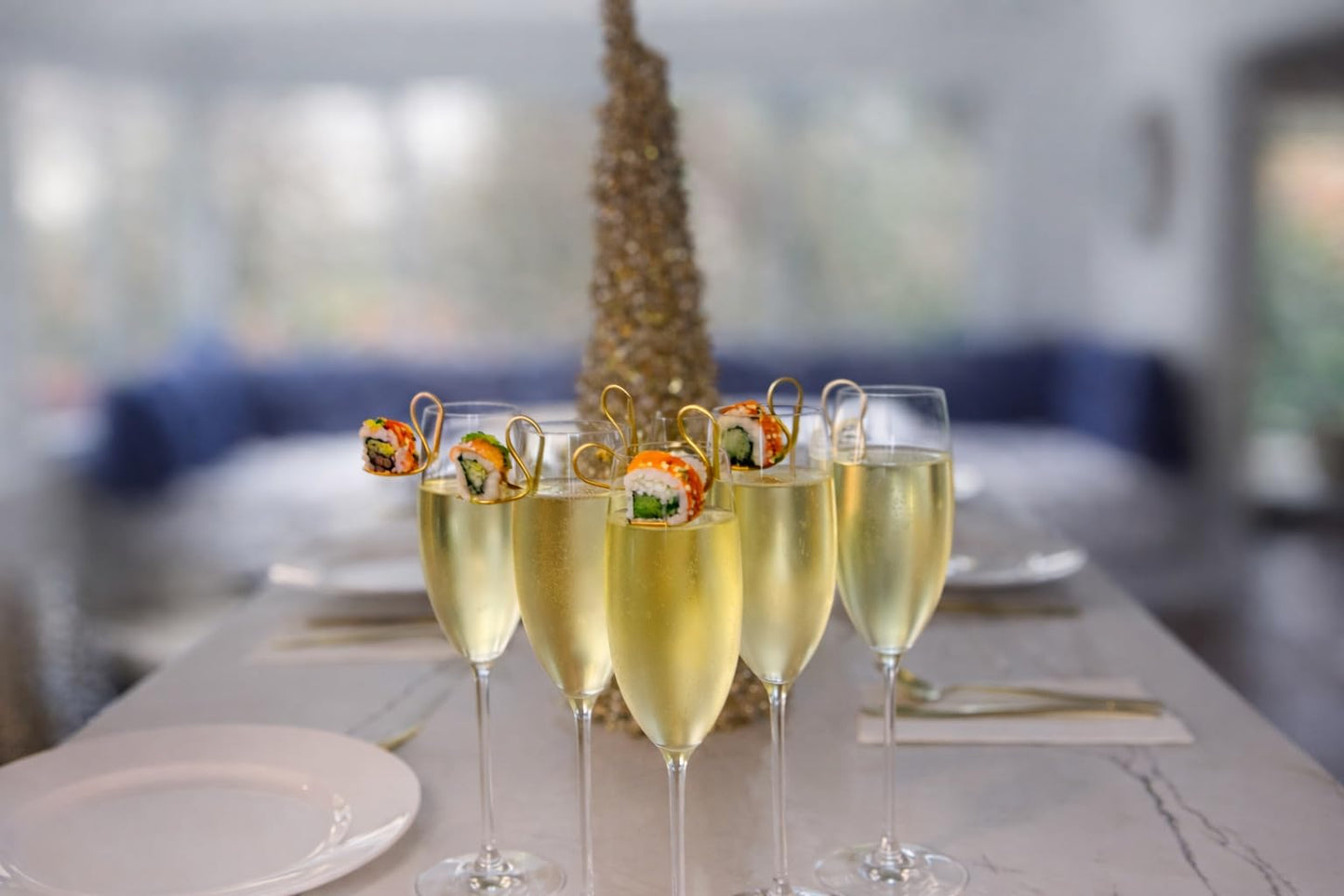 FluteSpoon™ Gold Appetizer Spoon for Champagne, Wine & Cocktails – Rim-Hanging Stainless Steel Serving Spoon – Set of 2
