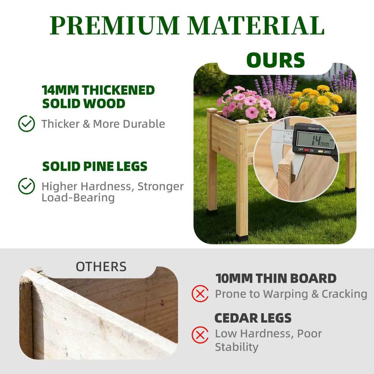 ZIENLIFE Wood Raised Garden Bed, 72x24x30in Elevated Wooden Planter Box with Legs Standing Growing Bed for Backyard, Patio, Balcony with Bed Liner, 200 Pound Capacity 2PCS