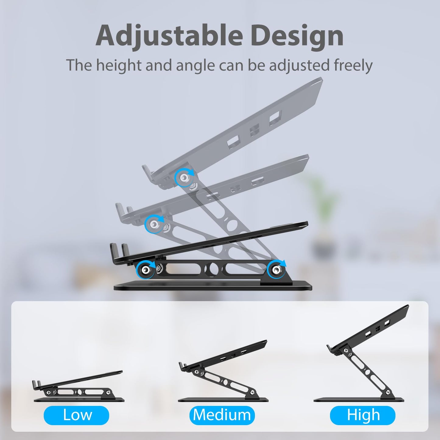 Nayka Adjustable Laptop Stand for Desk, Metal Foldable Laptop Riser, Portable Laptop Holder Desktop Book Stands, Ventilated Cooling Computer Notebook Stand Compatible with 10-15.6” Laptops