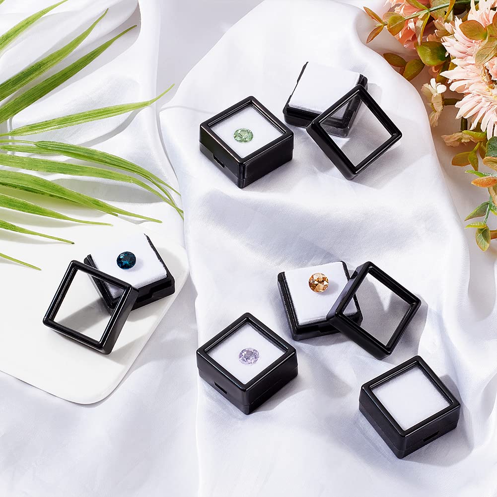 BENECREAT 36 Pcs Black Gemstone Display Box Plastic Transparent Bare Stone Box Black Square Jewelry Box 1.16x1.16x0.65 Suitable for Gemstone, Jewelry, Crystal Diamond Accessories Display