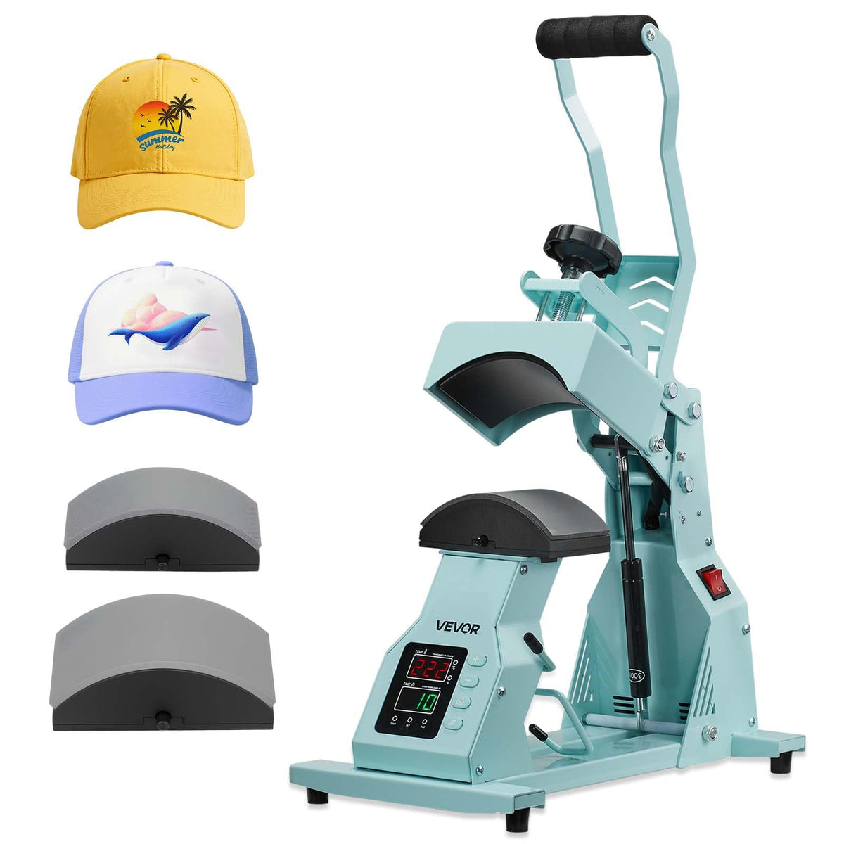 VEVOR Hat Heat Press Machine, with 2pcs Interchangeable Platens, Precise Temperature and Time Control, Hat Press for HTV Iron On and Sublimation Projects, for Caps, Headbands, Cuffs, Face Masks, Green