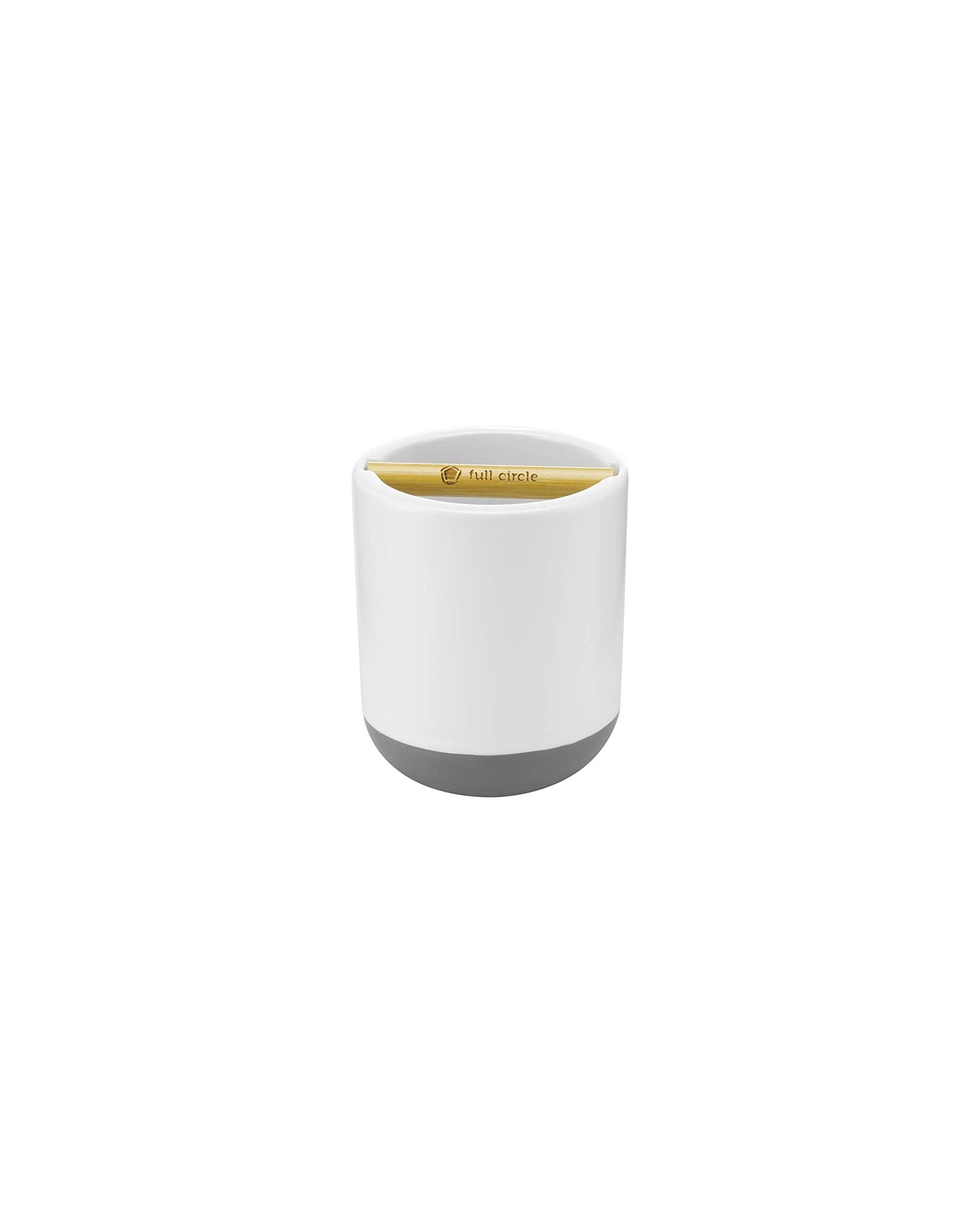 Full Circle Keep It Clean Ceramic & Bamboo Toothbrush Holder, White, Dry Earth Disk