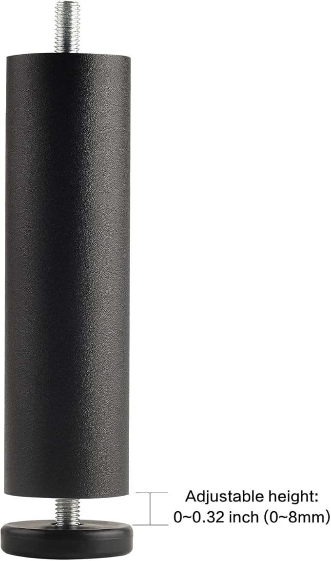 Metal Cylinder Legs for Furniture Set of 4 Pack Black 6 Inch Bed Support Legs