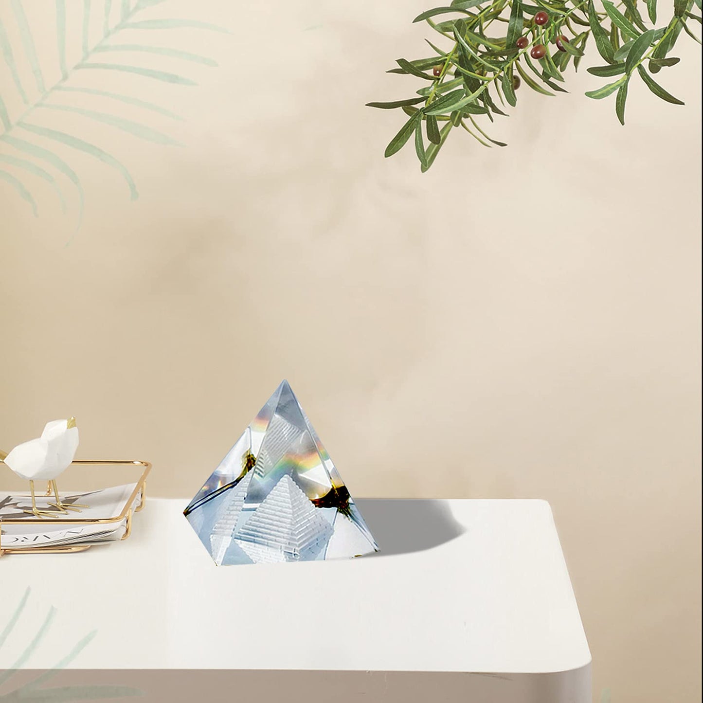 Besimple 3.15inch/80mm Clear Crystal Pyramid Prism, Feng Shui Crafts Meditation Crystal for Home Office Art Decor, Pyramids Gift, Stand for Prosperity, Positive Energy and Good Luck