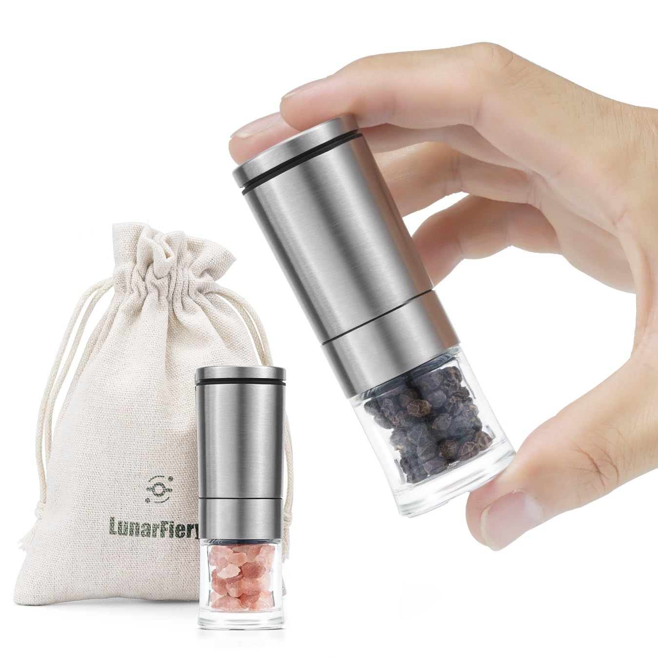 Mini Salt and Pepper Grinder Set, Adjustable Coarseness Coarse & Fine Salt Shakers Mills, Small Travel Portable Spice Tools [Without Spice Content]